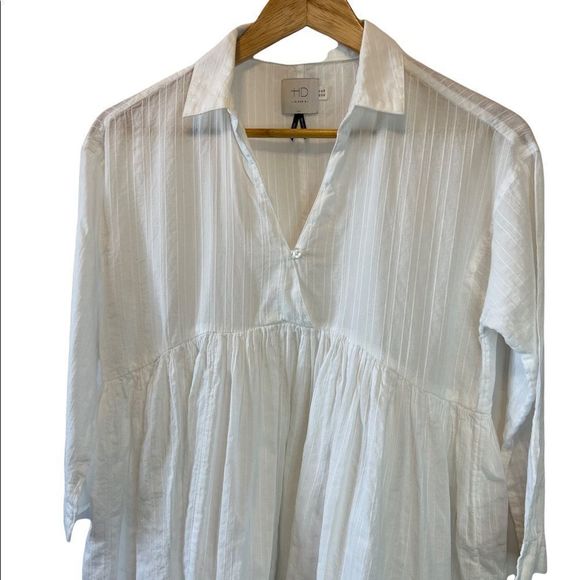 HD White Empire Waist Collared Loose Fit Long Tunic Blouse 6 - Picture 2 of 9